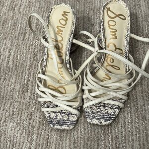 Sam Edelman Women's Strappy Snake Print Heels - Cream and Gray